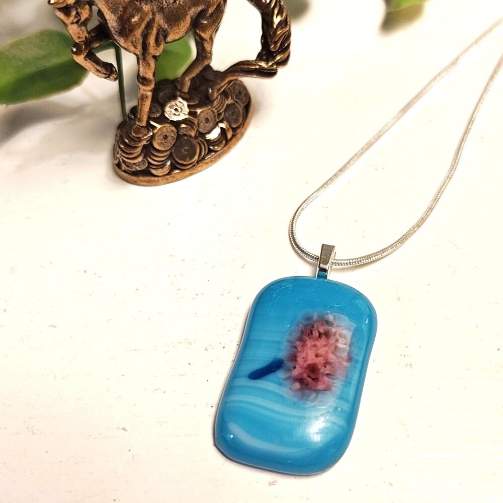 OOAK original colorful pendant Handmade fused glass flower jewelry + necklace